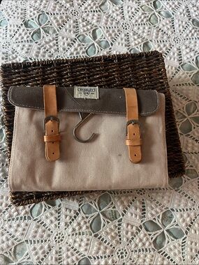 Stanley Beige Canvas Toiletry Roll with Brown Top and Tan Leather Straps